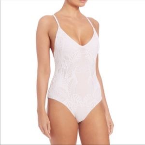 MARA HOFFMAN WHITE FLORAL JACQUARD ONE PIECE